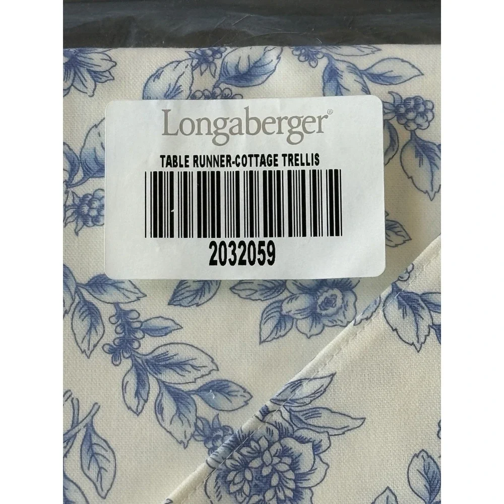 NEW Longaberger COTTAGE TRELLIS Table Runner 72x16 Blue/White‎ Farmhouse Decor
